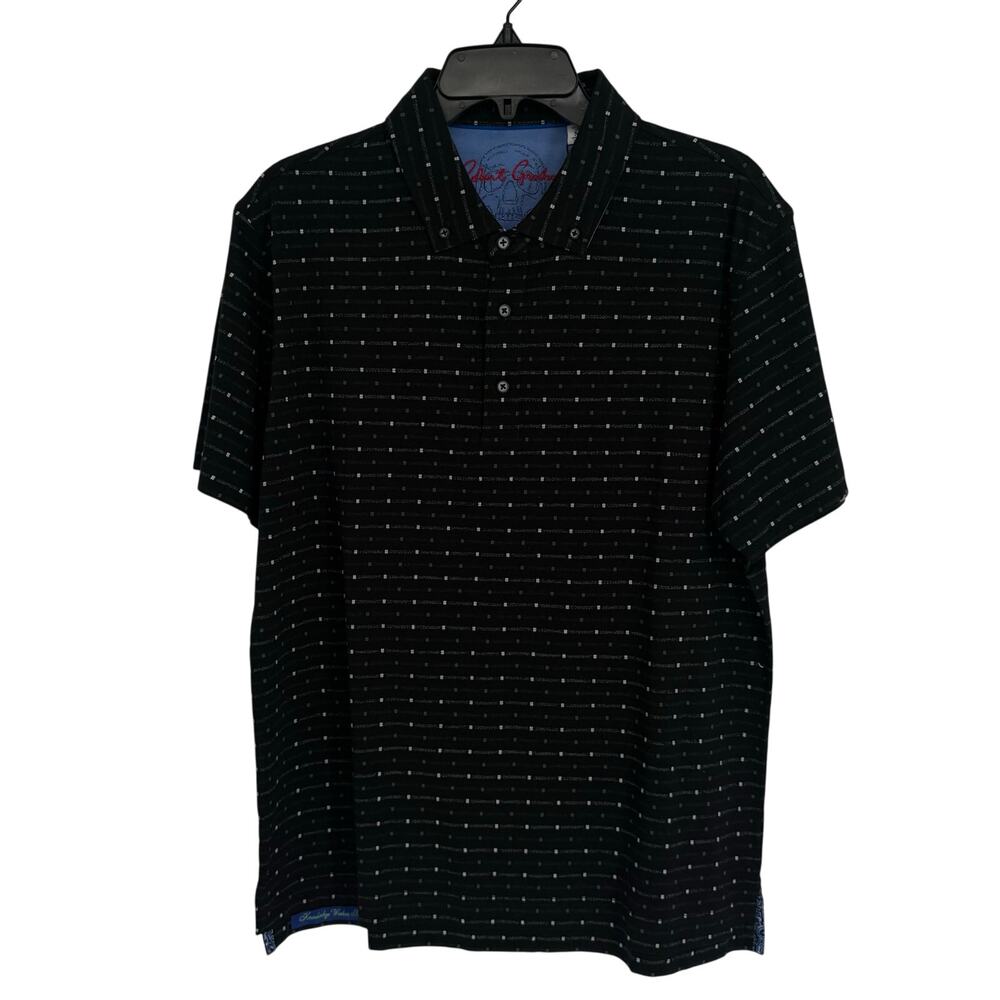 Robert Graham Bedstuy Short Sleeve Pattern Knit Polo Black with White Stripes M